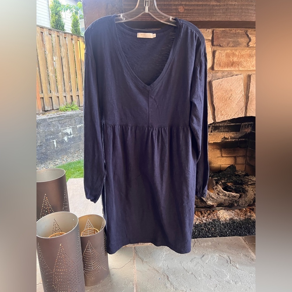 Navy Long Sleeve V-Neck Dress Medium
